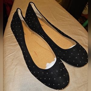 Massini black velvety flats with silver studs.